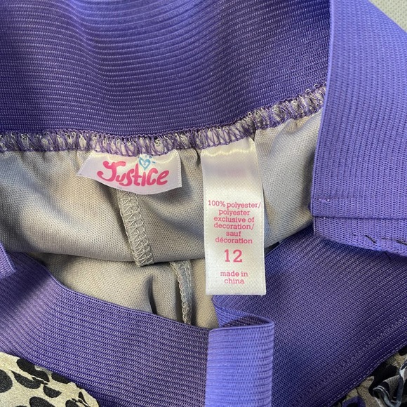 Justice Skort Girls Size 12 Elastic Waist Purple Gray Black Cheetah Ruffle FLAW - Picture 4 of 10